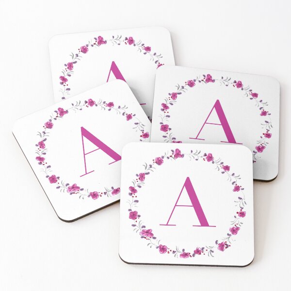 Item preview, Letter A monogram with fuchsia colored flowers and leaves designed and sold by Createlikeamom.