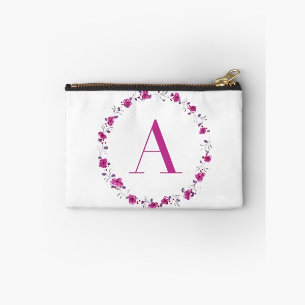 Item preview, Letter A monogram with fuchsia colored flowers and leaves designed and sold by Createlikeamom.