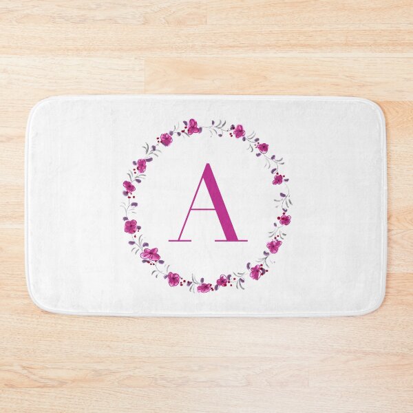 Item preview, Letter A monogram with fuchsia colored flowers and leaves designed and sold by Createlikeamom.