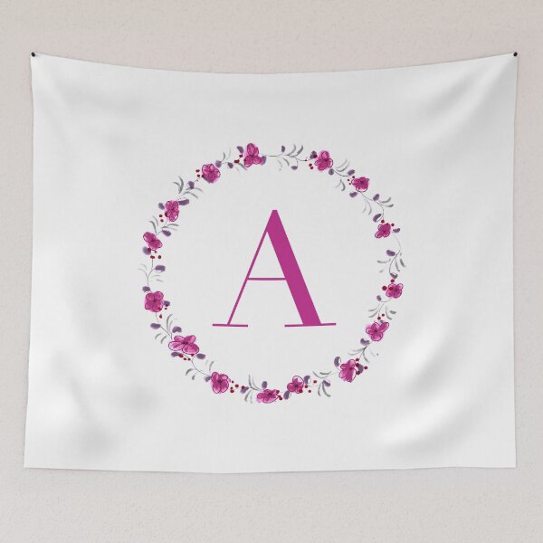Item preview, Letter A monogram with fuchsia colored flowers and leaves designed and sold by Createlikeamom.