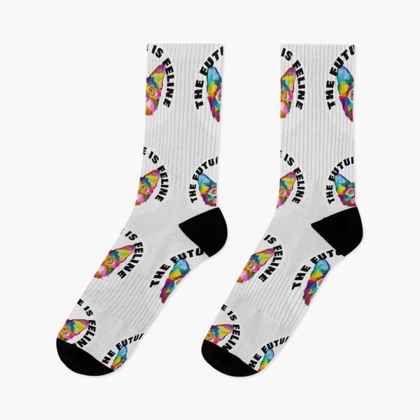 Item preview, The Future Is Feline - Rainbow Geometric Big Ear Kitten - Black designed and sold by NoMatterLab.