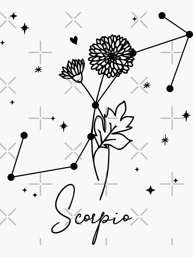 "Scorpio Zodiac Horoscope Flowers Constellation Pattern" Sticker for