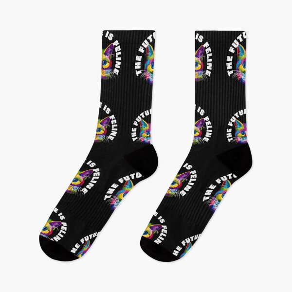 Item preview, The Future Is Feline - Rainbow Geometric Moggy Pussy Cat - White designed and sold by NoMatterLab.