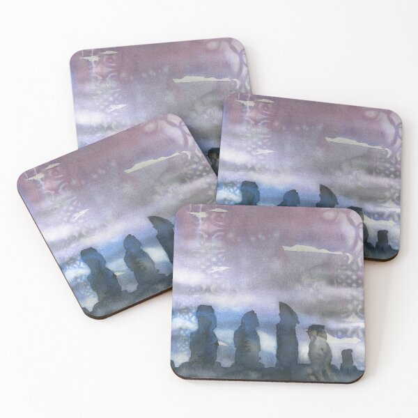 Item preview, Moai statues at Aho Tangoriki at sunset on Easter Island, Chile.  Easter Island Moai artwork designed and sold by rfoxphoto.