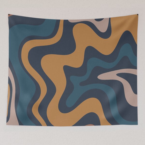 Item preview, Retro Liquid Swirl Abstract Pattern in Blue Ochre designed and sold by kierkegaard.