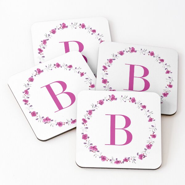 Item preview, Letter B monogram with fuchsia colored flowers and leaves designed and sold by Createlikeamom.