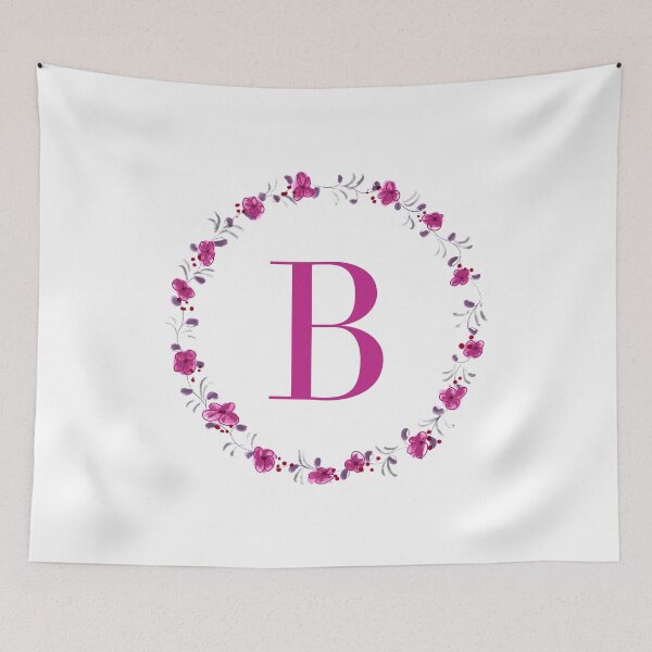 Item preview, Letter B monogram with fuchsia colored flowers and leaves designed and sold by Createlikeamom.