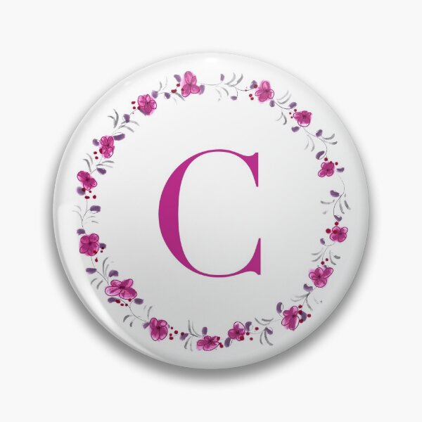 Item preview, Letter C monogram with fuchsia colored flowers and leaves designed and sold by Createlikeamom.