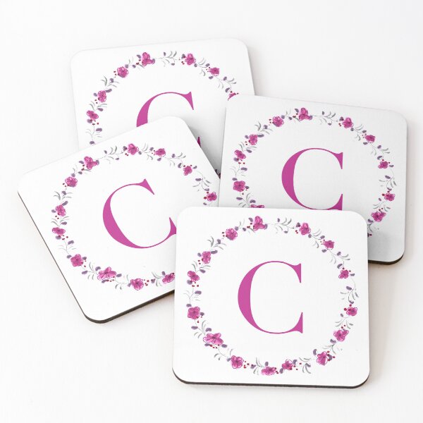 Item preview, Letter C monogram with fuchsia colored flowers and leaves designed and sold by Createlikeamom.