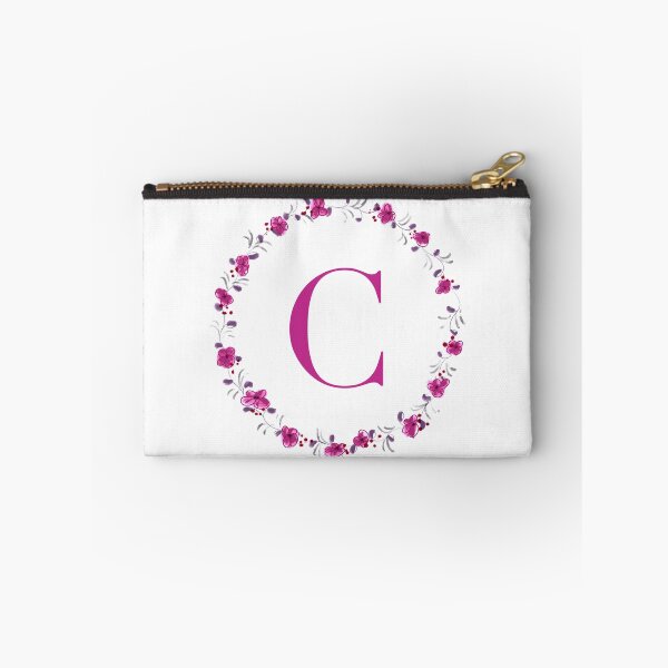 Item preview, Letter C monogram with fuchsia colored flowers and leaves designed and sold by Createlikeamom.
