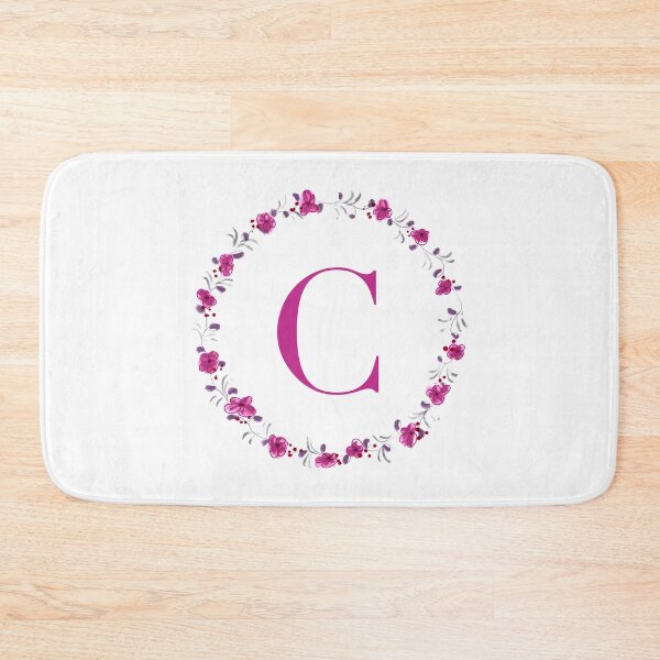 Item preview, Letter C monogram with fuchsia colored flowers and leaves designed and sold by Createlikeamom.