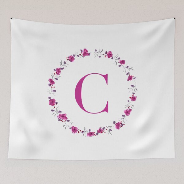 Item preview, Letter C monogram with fuchsia colored flowers and leaves designed and sold by Createlikeamom.