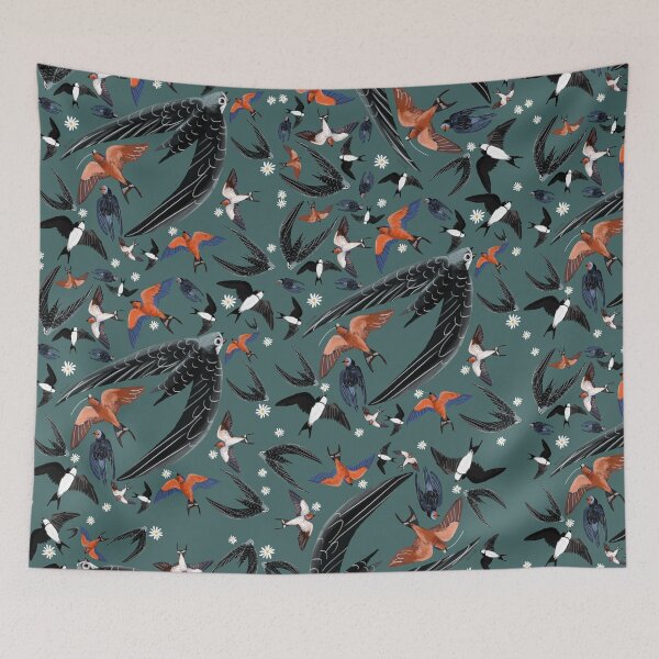 Item preview, Swallows and swift pattern teal version designed and sold by belettelepink.
