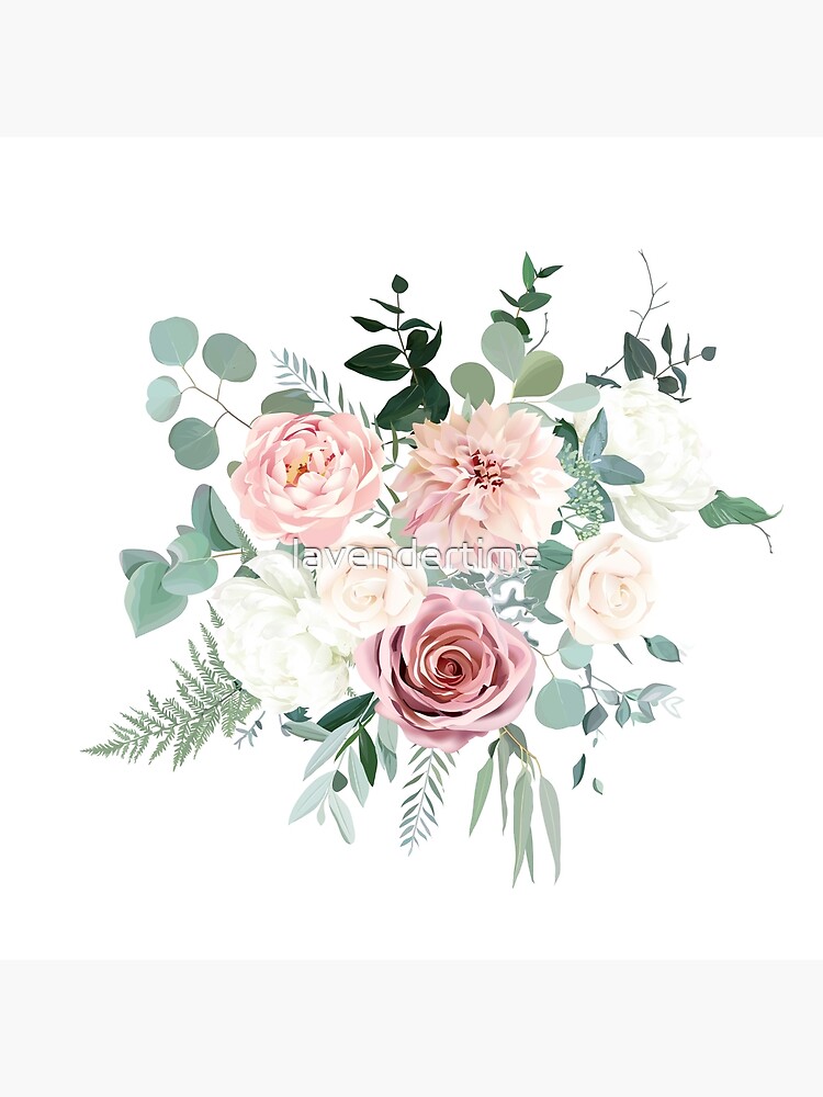 Silver sage green and blush pink flowers vector design bouquet Art Print  for Sale by lavendertime
