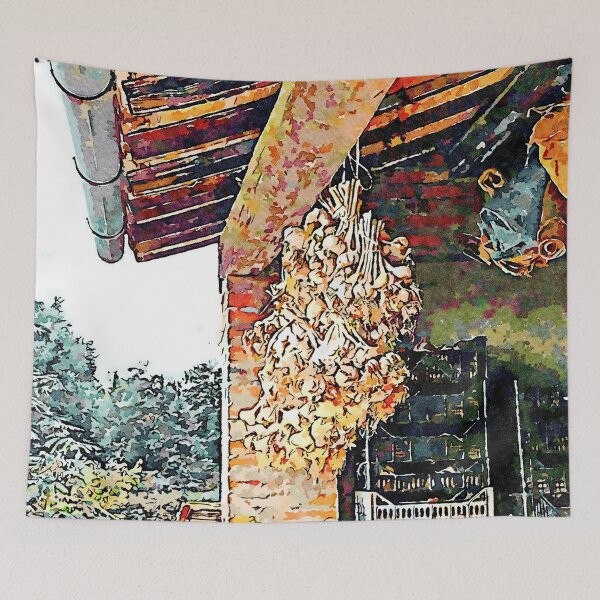Item preview, Hortus Conclusus: garlic braids and rolled-up sacks hang in the attic designed and sold by Giuseppe Cocco.