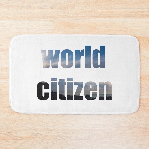 Item preview, citizen of the world - blue letters with a sky texture with clouds and houses designed and sold by nataliavavilina.