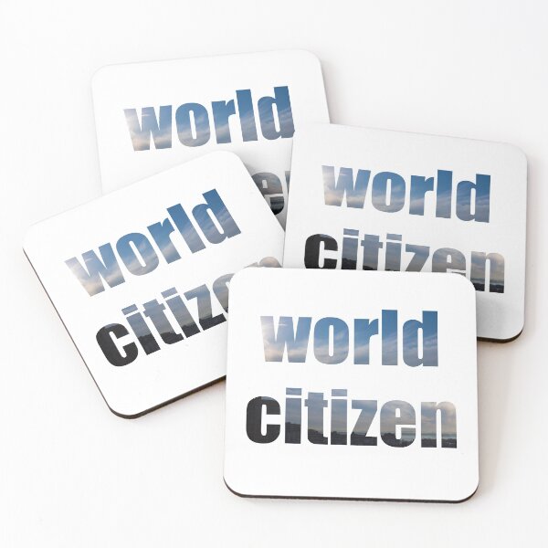 Item preview, citizen of the world - blue letters with a sky texture with clouds and houses designed and sold by nataliavavilina.