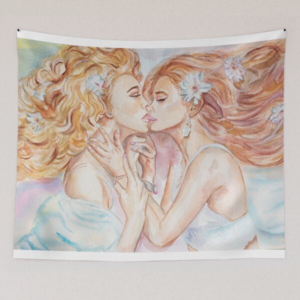 Item preview, Women Watercolor Print, Kissing Female Figures, Watercolor Painting, Sensual Women Art, Kissing Wall Art designed and sold by jasonsauve.