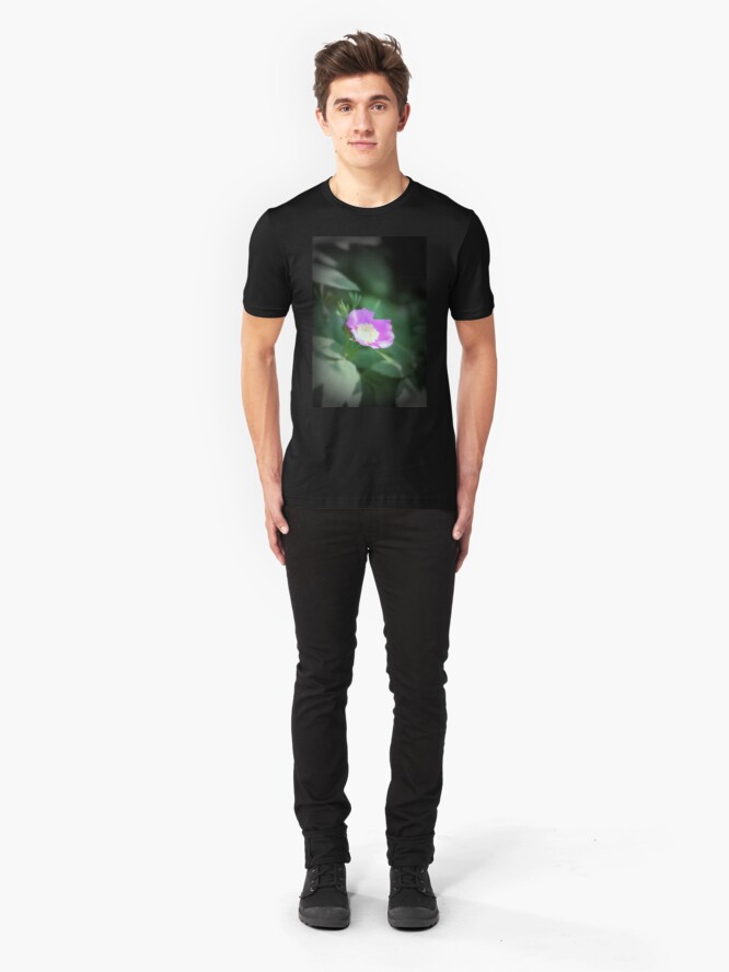Alternate view of Old fashioned pink rose, near Trojan pond, Oregon Slim Fit T-Shirt