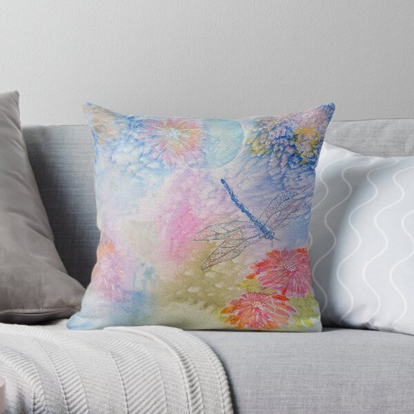 Whimsical Dragonfly || Watercolor Painting Throw Pillow
