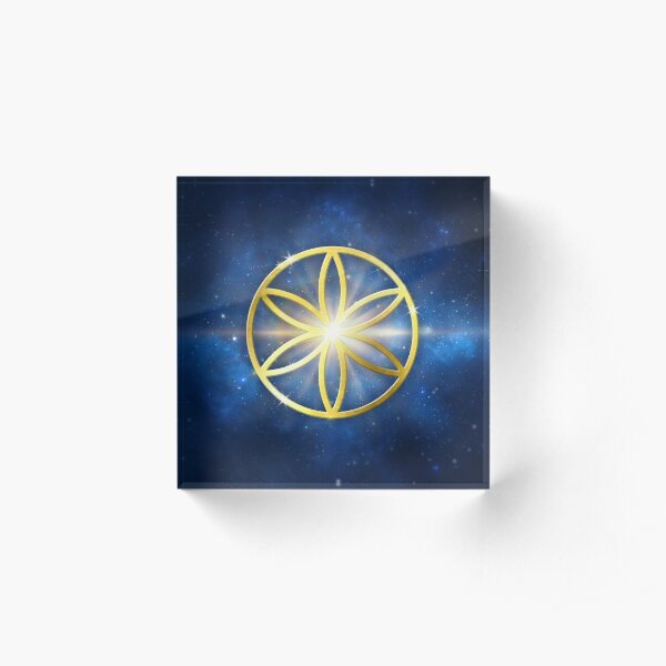 Golden Sacred Flower Mandala Acrylic Block
