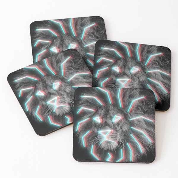 Item preview, 3D Neon King of the Jungle Lion Face Leo Zodiac Black and White Op Art designed and sold by hyproinc.