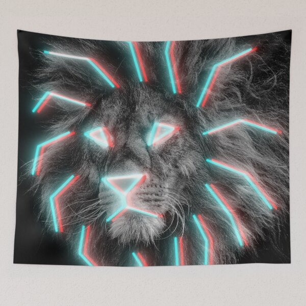 Item preview, 3D Neon King of the Jungle Lion Face Leo Zodiac Black and White Op Art designed and sold by hyproinc.