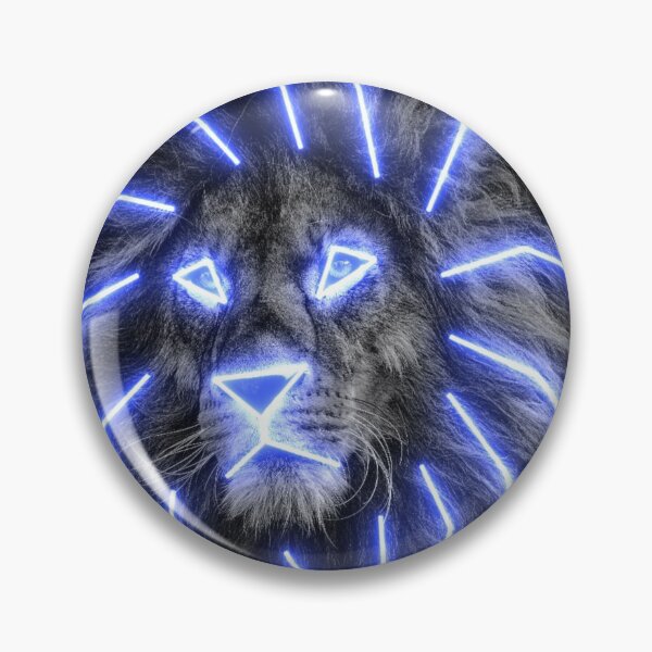 Item preview, Blue Neon King of the Jungle Lion Face Leo Zodiac Black and White Op Art designed and sold by hyproinc.