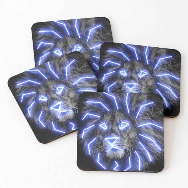 Item preview, Blue Neon King of the Jungle Lion Face Leo Zodiac Black and White Op Art designed and sold by hyproinc.
