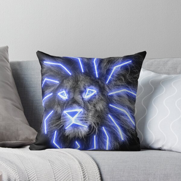 Item preview, Blue Neon King of the Jungle Lion Face Leo Zodiac Black and White Op Art designed and sold by hyproinc.