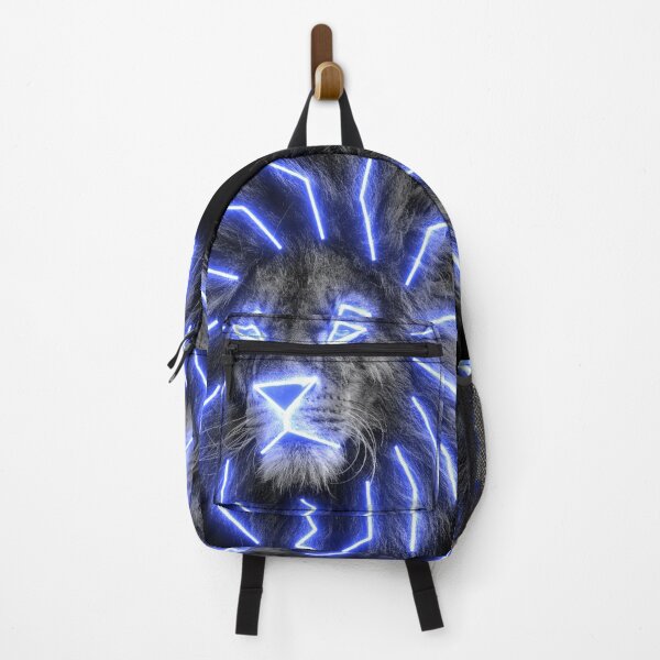 Item preview, Blue Neon King of the Jungle Lion Face Leo Zodiac Black and White Op Art designed and sold by hyproinc.