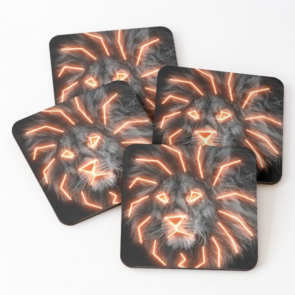 Item preview, Orange Neon King of the Jungle Lion Face Leo Zodiac Black and White Op Art designed and sold by hyproinc.