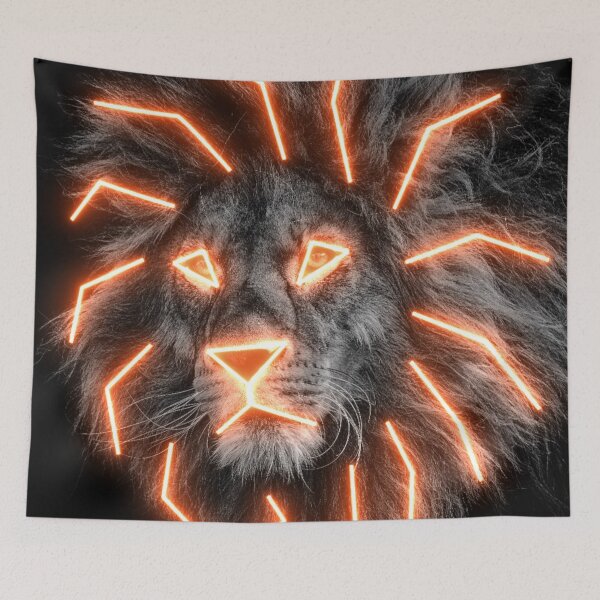 Item preview, Orange Neon King of the Jungle Lion Face Leo Zodiac Black and White Op Art designed and sold by hyproinc.