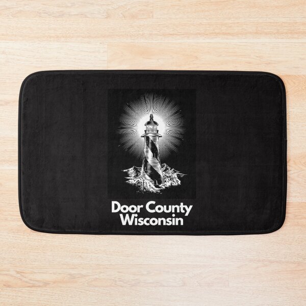 Item preview, Door County Wisconsin Lighthouse Waves Beacon Rocks Graphic Drawing Picture Design Lake Michigan Travel Vacation Camping Black and White designed and sold by fineartprints1.