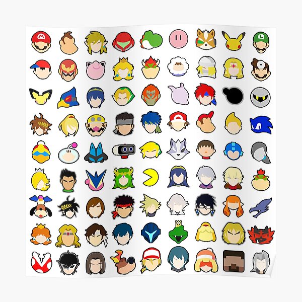 Super Smash Bros Ultimate - Toutes les icônes de stock de personnages (AVEC TOUS LES DLC) Poster