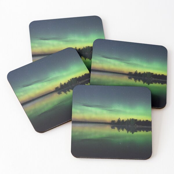 Item preview, green and yellow beautiful northern lights borealis reflected on water  designed and sold by Joni77.