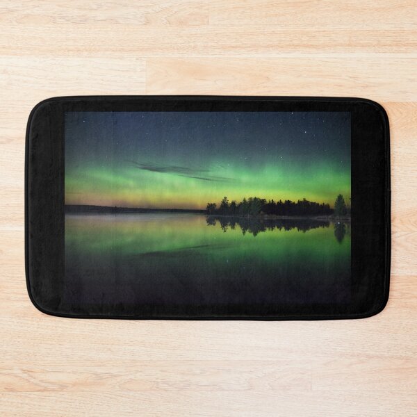 Item preview, green and yellow beautiful northern lights borealis reflected on water  designed and sold by Joni77.
