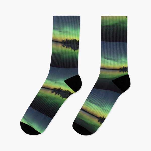 Item preview, green and yellow beautiful northern lights borealis reflected on water  designed and sold by Joni77.