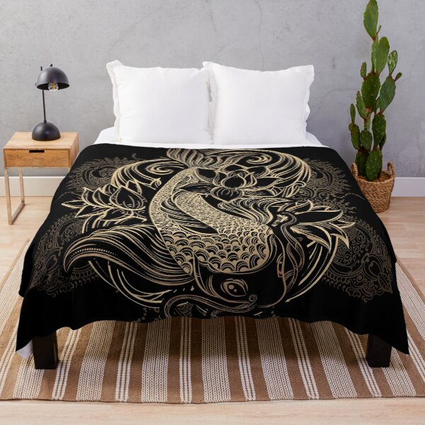 Item preview, Black & Gold Spiritual Koi Carp Fish and Lotus designed and sold by Christel-Nicol.
