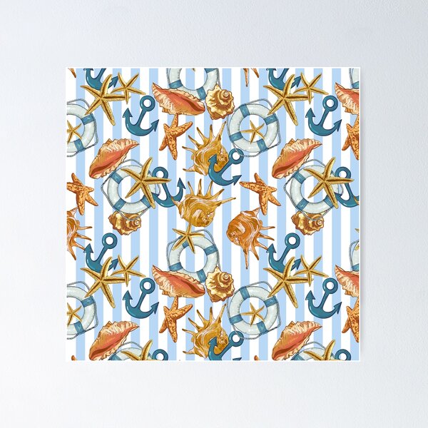 Item preview, Anchor Marine Starfish Sea Animals Pattern Summer designed and sold by Christel-Nicol.