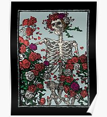 Póster Esqueleto y rosas