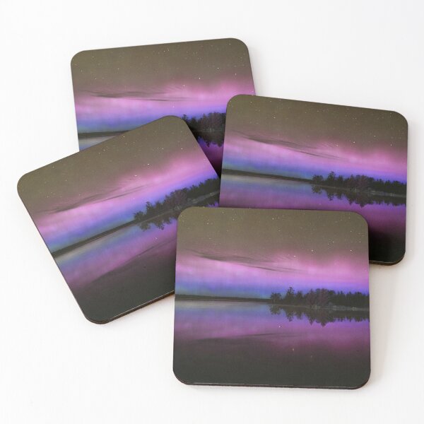 Item preview, purple and blue beautiful northern lights borealis reflected on water  designed and sold by Joni77.
