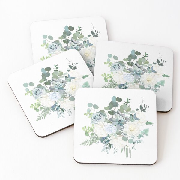 Item preview, Silver sage green, mint, blue, white flowers vector design spring bouquet. designed and sold by lavendertime.