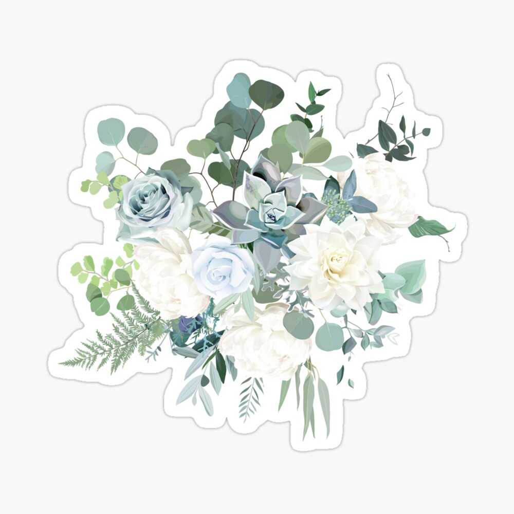 Silver sage green, mint, blue, white flowers vector design spring  bouquet. Poster for Sale by lavendertime