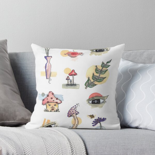 Aperçu de l'œuvre Fleurs d'aquarelle fantaisistes, champignons et traits du visage créée et vendue par StayCuriousArt.