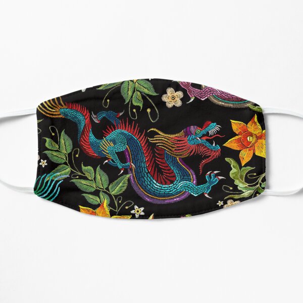Dragons and beautiful flowers Flat Mask