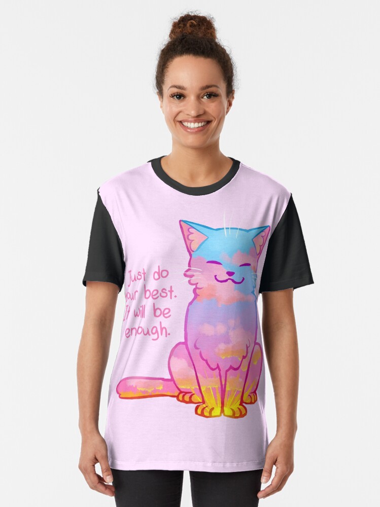 Alternate view of "Your Best Is Enough" Sunset Cat Graphic T-Shirt
