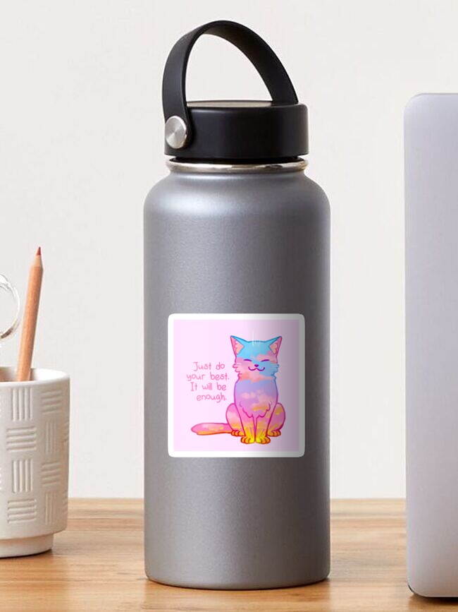Aperçu 1 sur 3. Sticker avec l'œuvre "Votre meilleur suffit" Sunset Cat créée et vendue par thelatestkate.