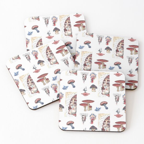 Item preview, Mushrooms and Faces Watercolor Pattern  designed and sold by StayCuriousArt.