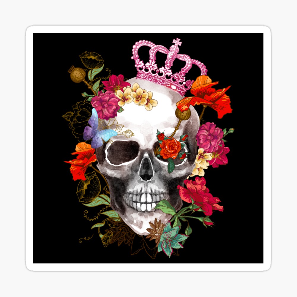 King and Queen Skull with Pink Crown and Flower